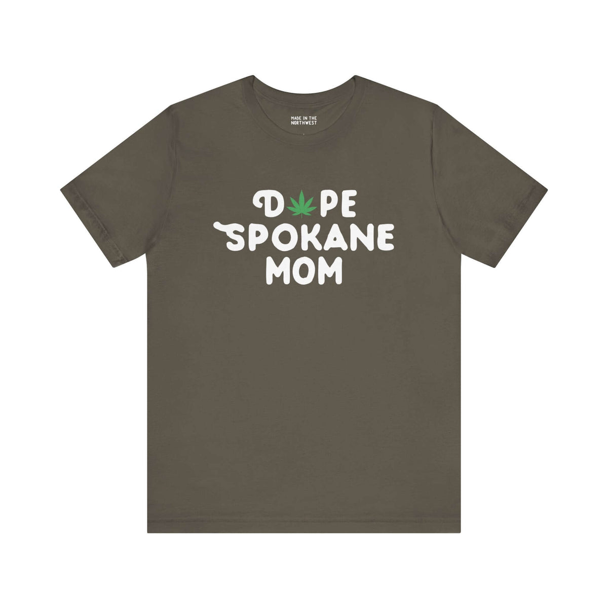 "Dope Spokane Mom soft tee with marijuana leaf design, perfect for cool moms in Washington, showcasing local pride and style"