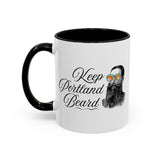 Keep Portland Beard Ceramic Coffee Mug featuring a vintage bearded man in funky sunglasses.