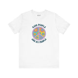 Kind People Are My People unisex tee featuring a colorful floral peace sign on a white background.