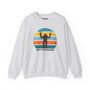 Cozy gray sweatshirt featuring bigfoot graphic and 'Don't Stop Believin'' text, perfect for folklore lovers.