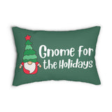 Gnome for the Holidays pillow with cheerful gnome design on green background for festive decor.