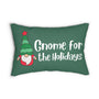 Gnome for the Holidays pillow with cheerful gnome design on green background for festive decor.