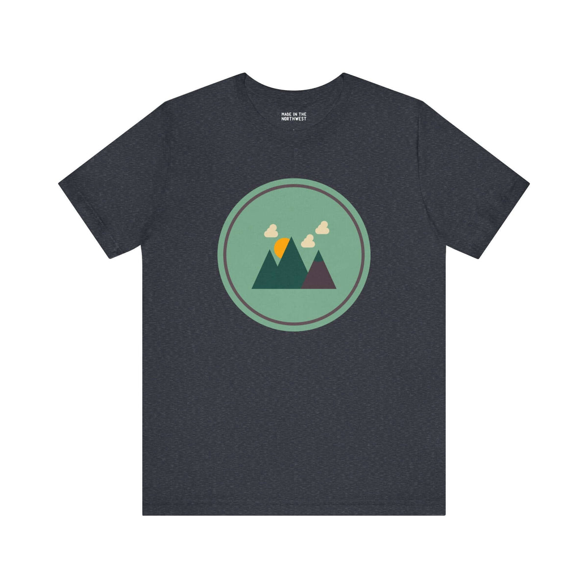 Minimalist Forest Northwest style tee with modern mountain design on dark fabric. Perfect for nature lovers and adventure seekers.