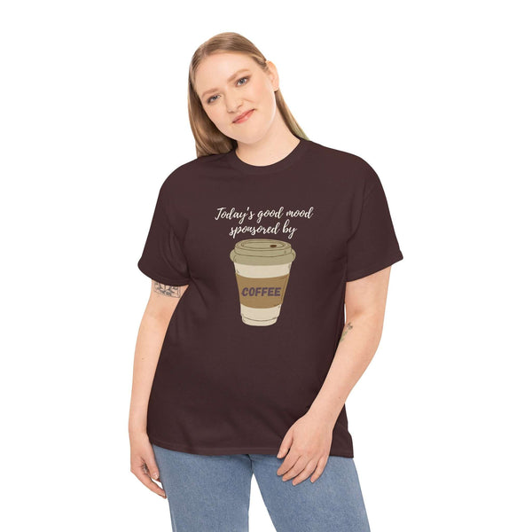 Today's Good Mood Sponsored By Coffee athletic tee featuring a coffee cup design, perfect for coffee lovers.