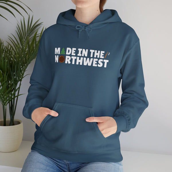Cozy hoodie featuring 'Made in the Northwest' design, perfect for nature lovers and PNW enthusiasts.