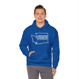 Blue Vancouver Washington hoodie with Washington state graphic and 