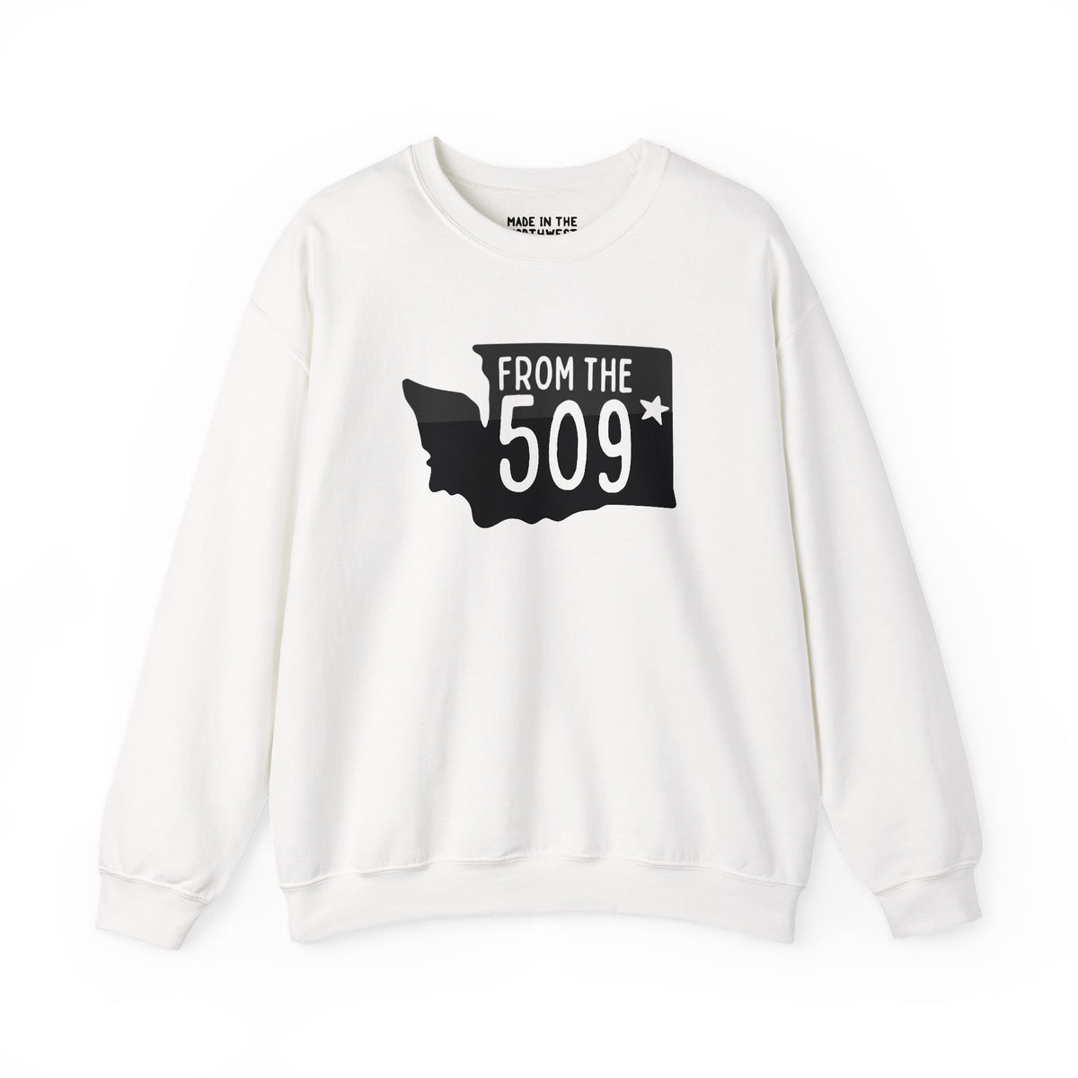 From the 509 Spokane Cozy Sweatshirt featuring Washington state silhouette and bold text design.