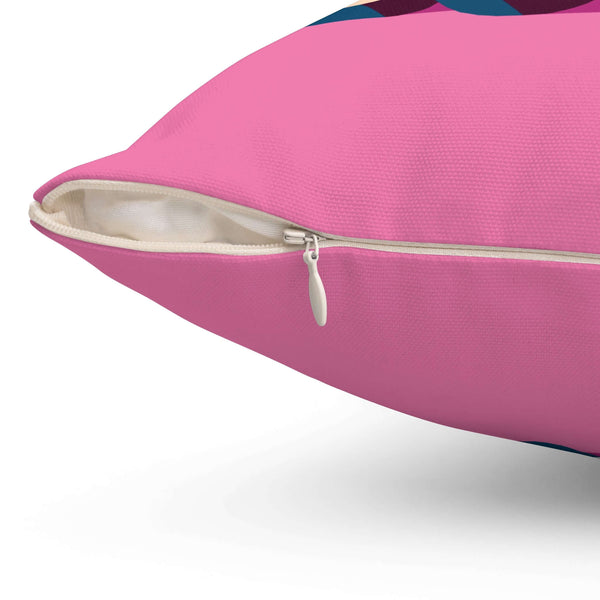 Close-up of the zipper on the Love Is Love Pillow featuring a vibrant pink cover.