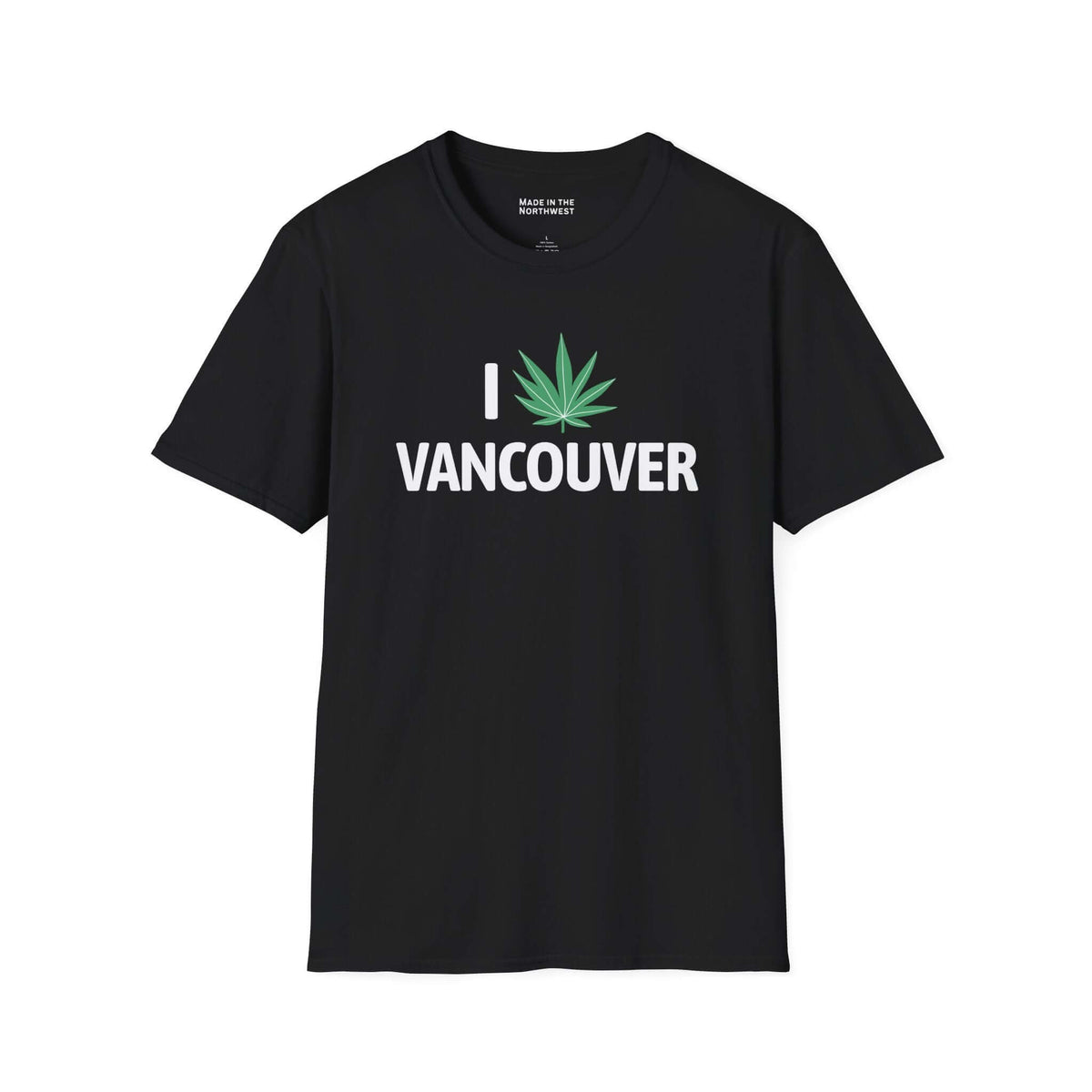 I Marijuana Vancouver T Shirt featuring a marijuana leaf graphic on a black tee.