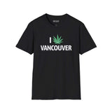 I Marijuana Vancouver T Shirt featuring a marijuana leaf graphic on a black tee.
