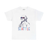 Seattle athletic tee with George Washington wearing USA sunglasses, celebrating Fourth of July and local pride.