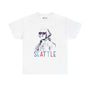 Seattle athletic tee with George Washington wearing USA sunglasses, celebrating Fourth of July and local pride.