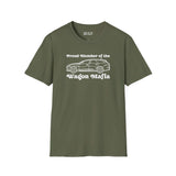 Proud Member of the Wagon Mafia softstyle t-shirt in olive green, featuring a classic wagon design.