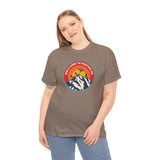 Woman wearing Home is Where the Mountains Are Athletic Tee featuring PNW-inspired design and vibrant colors.