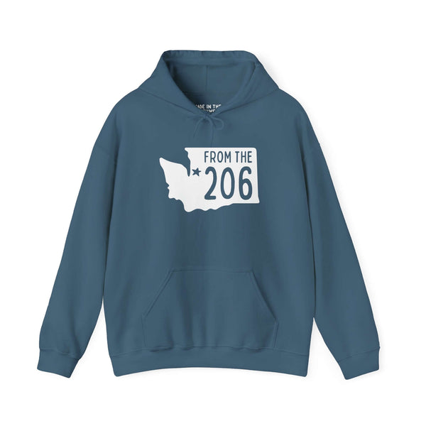 From the 206 cozy hoodie featuring Washington state outline and Seattle star, perfect for PNW locals.