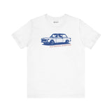 Old School Injection tee featuring a classic BMW 2002 Tii design on a white soft shirt, perfect for car enthusiasts.