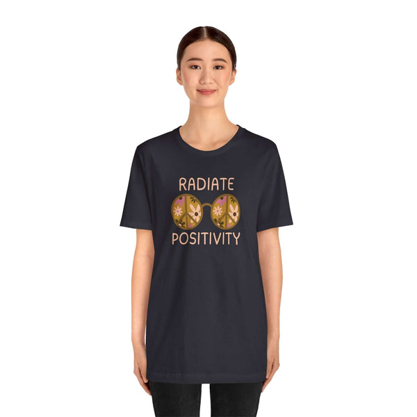 Unisex Radiate Positivity Premium Soft Tee featuring floral glasses design, perfect for spreading kindness and good vibes.