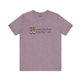 Premium soft tee shirt with 'Leave the Road, Take the Trails' design, perfect for outdoor adventurers.