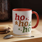 Ho Ho Ho Mug featuring festive design with gingerbread man and reindeer, perfect for holiday drinks.