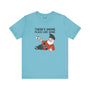 Gnome-themed soft tee in blue with 'There's Gnome Place Like Home' print, perfect for cozy vibes.
