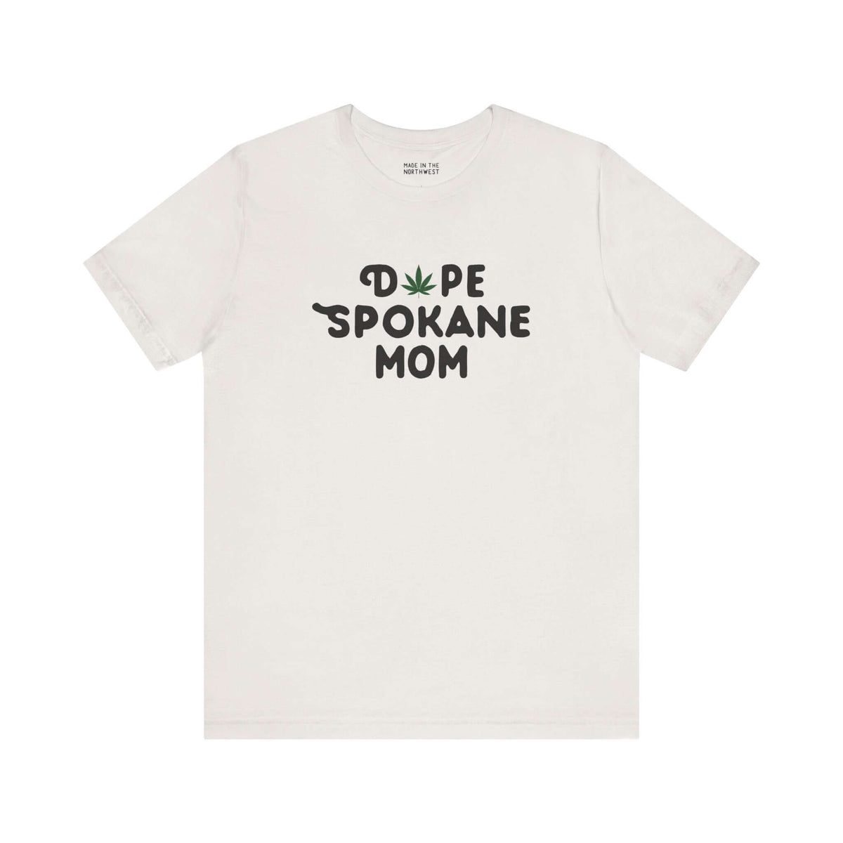 Dope Spokane Mom premium soft tee featuring playful marijuana leaf design, stylish shirt for cool local moms.