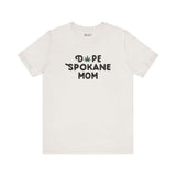 Dope Spokane Mom premium soft tee featuring playful marijuana leaf design, stylish shirt for cool local moms.