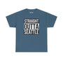 Straight Outta Seattle athletic tee in blue color featuring bold text design, perfect for showcasing local pride.