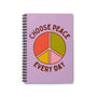 Choose Peace Every Day Spiral Notebook with colorful peace symbol on a lavender cover.