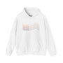 Tacoma Minimalist Mountain Hoodie in white featuring stacked mountain design, showcasing Tacoma's natural beauty and culture.