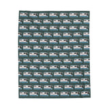 Motorhome blanket featuring a repeating pattern of Class A motorhomes on a cozy throw design.