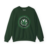 Green sweatshirt with marijuana leaf and text 