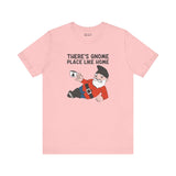 Pink t-shirt with whimsical gnome design and the phrase 