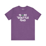 Dope Seattle Dad premium soft tee in purple with marijuana leaf graphic for cool dads in Washington.
