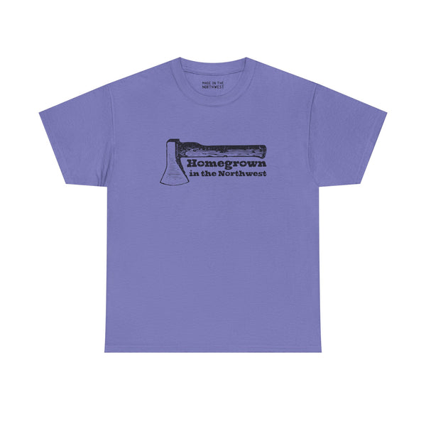 Homegrown in the Northwest athletic tee featuring a rugged axe design, celebrating Pacific Northwest heritage.