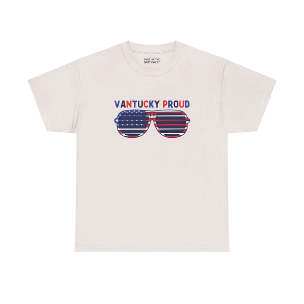 "Shades of Vantucky Proud Athletic Tee with USA flag sunglasses design"