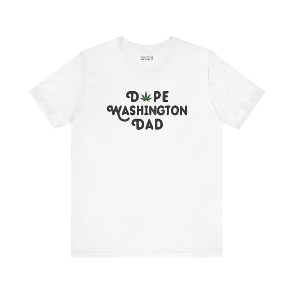 White Dope Washington Dad tee featuring marijuana leaf in 'O', perfect for laid-back fathers.