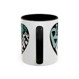 Best Friends Forever Mug with playful turquoise design and black handle, perfect for morning coffee.