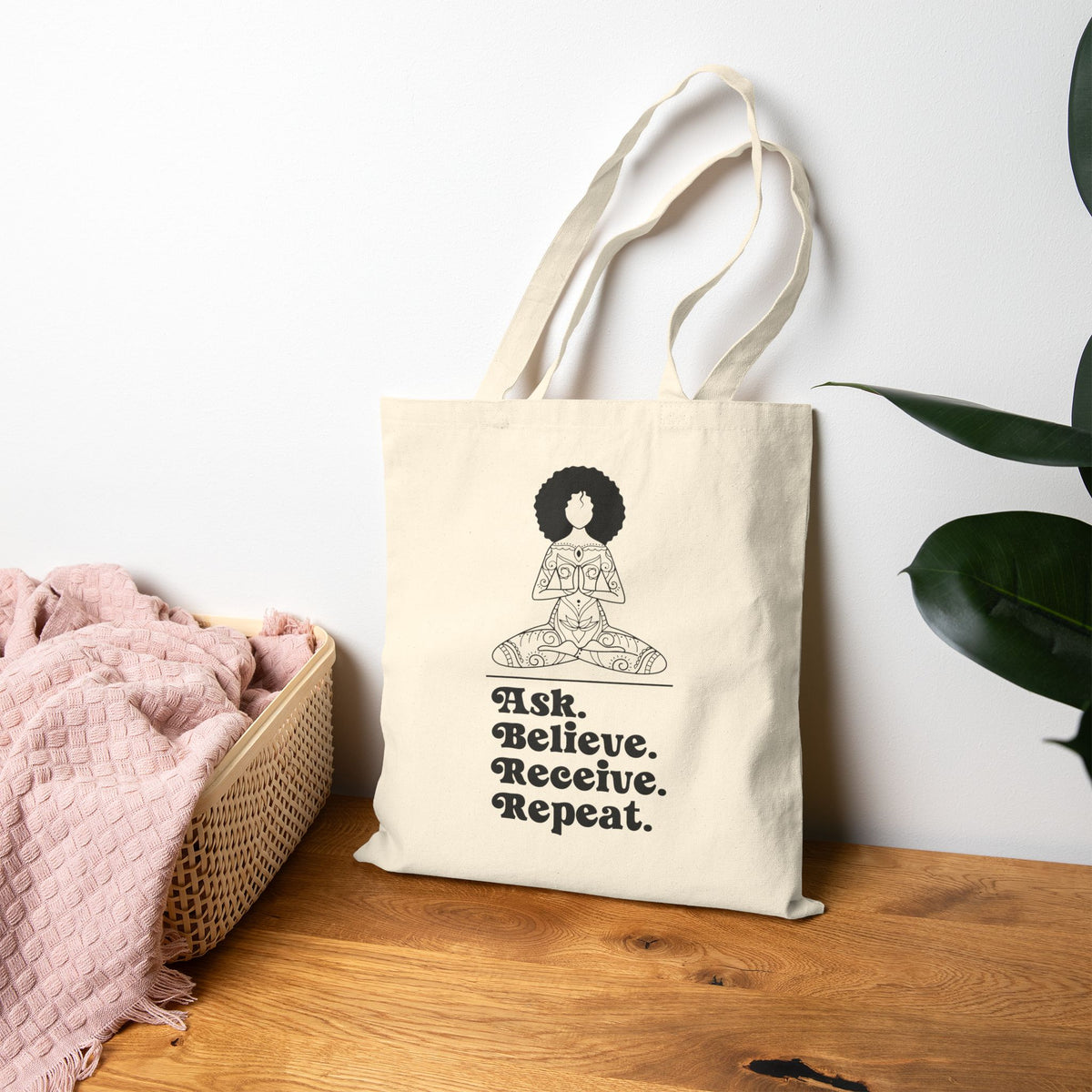 Ask Believe Receive Repeat Cotton Canvas Tote Bag