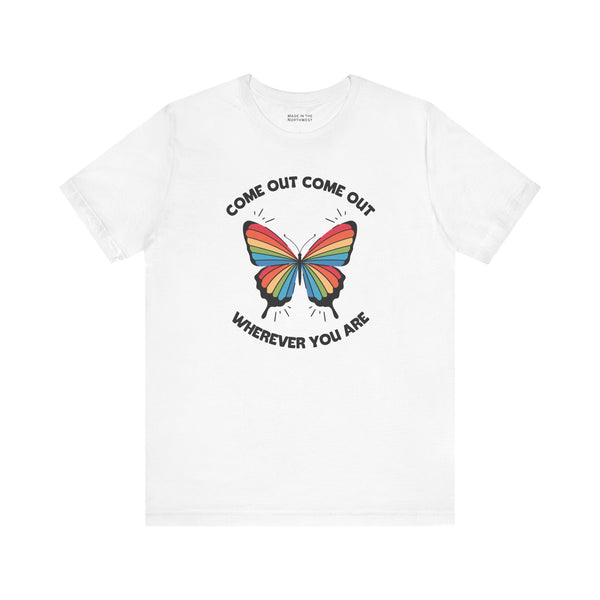 Come Out Wherever You Are Pride Butterfly Premium Soft Tee