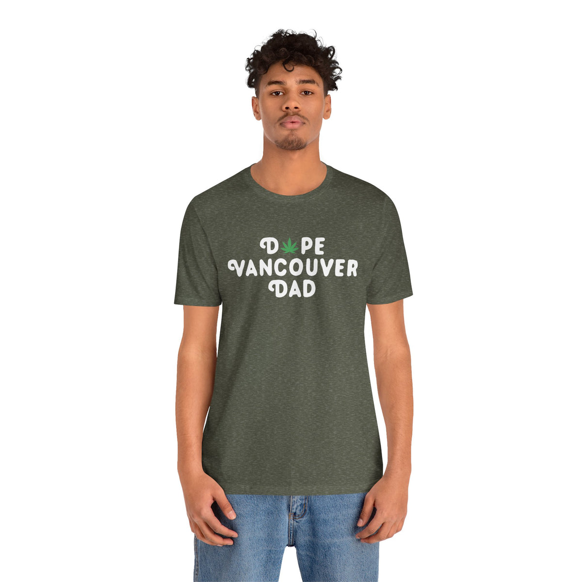 Dope Vancouver Dad premium soft tee with playful marijuana leaf design, perfect for cool dads embracing local vibes.