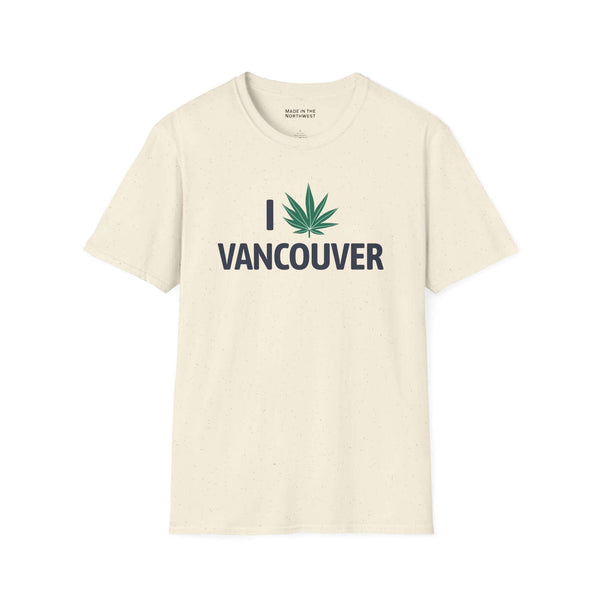I Marijuana Vancouver T Shirt featuring a graphic of a marijuana leaf and the text 'I Vancouver'.