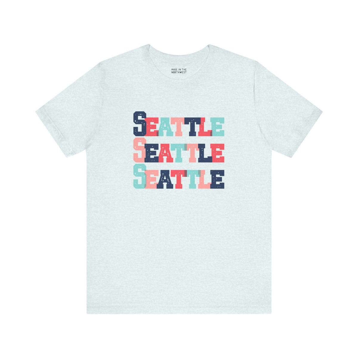 Bold and Bright Seattle Trio Soft Tee with colorful block-letter design for fans of the Emerald City.