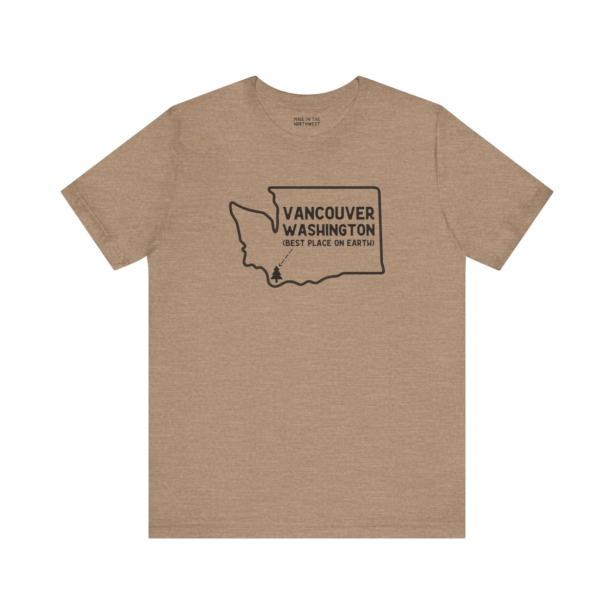 Vancouver Washington Premium Soft Tee featuring state outline and heart design, perfect for hometown pride.