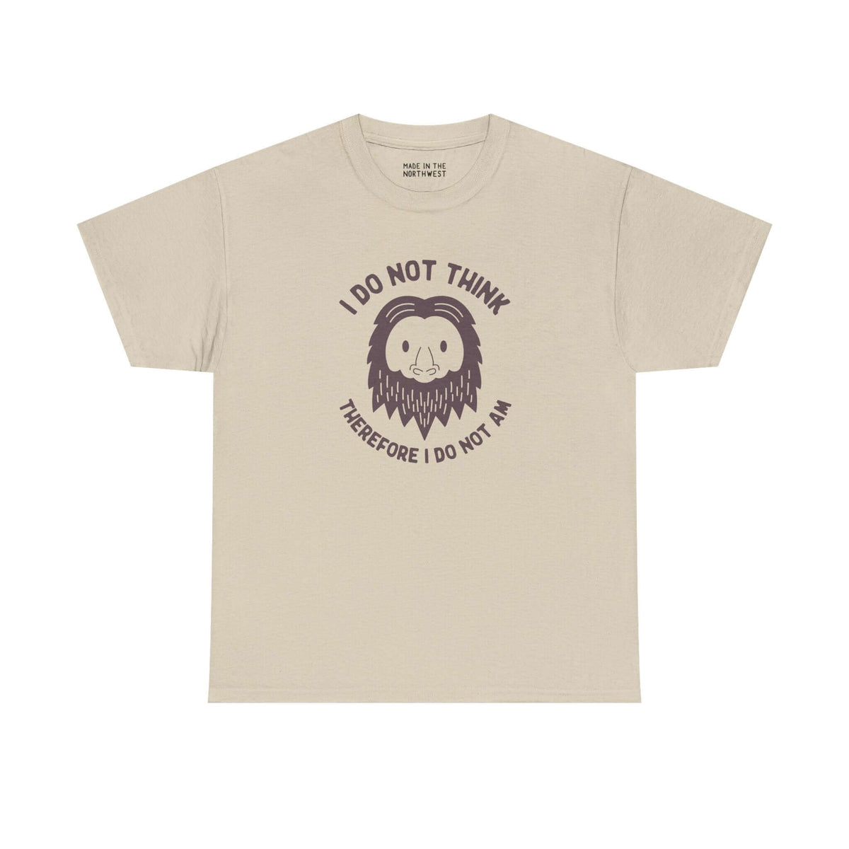 I Do Not Think Sasquatch Athletic Tee with playful Bigfoot design and philosophical quote.