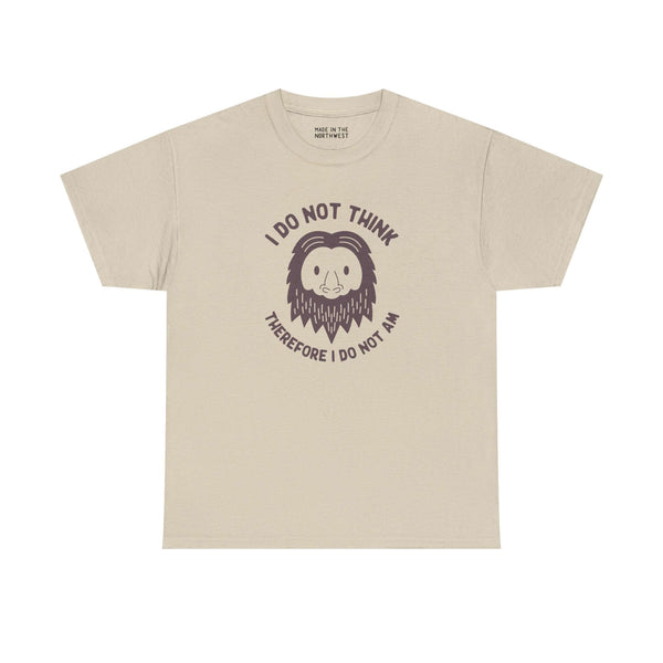 I Do Not Think Sasquatch Athletic Tee with playful Bigfoot design and philosophical quote.