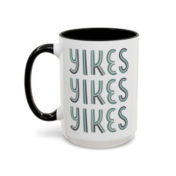Retro Yikes Coffee Mug with a playful YIKES design and a black handle, perfect for a cheerful morning coffee.