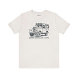 Legends Always Leak a Little Premium Soft Tee featuring Land Rover Series II graphic, perfect for off-road enthusiasts.