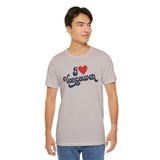 I love Vancouver t shirt on a model showcasing the cursive design and soft fabric, perfect for your Washington pride.