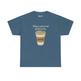 Today's Good Mood Sponsored By Coffee athletic tee featuring a to-go coffee cup design.