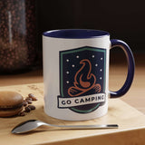 Go Camping Coffee Mug with campfire design and colored interior, perfect for outdoor enthusiasts.